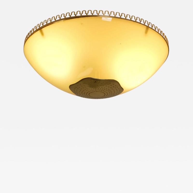 Paavo Tynell Commissioned Paavo Tynell Flush Mount Perforated Brass Glass Taito 1940s