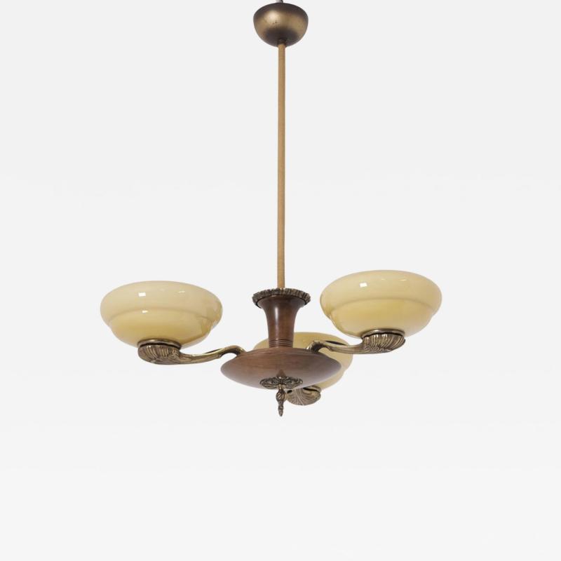 Paavo Tynell Early Paavo Tynell Pendant 1376 in Brass Birch Opaline Glass Taito 1930s
