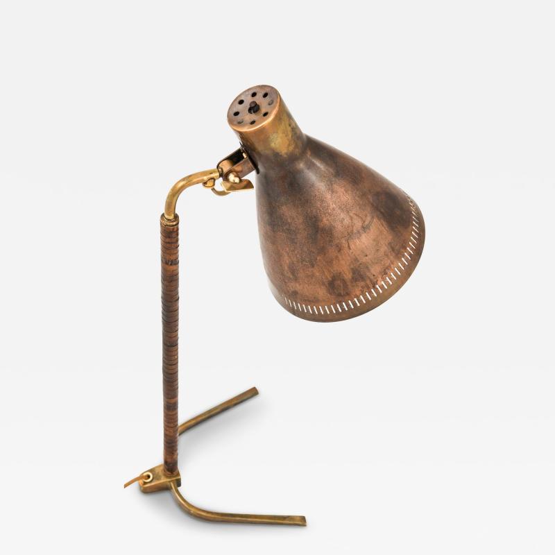 Paavo Tynell Early Table Lamp in Brass and Leather by Paavo Tynell 1950s