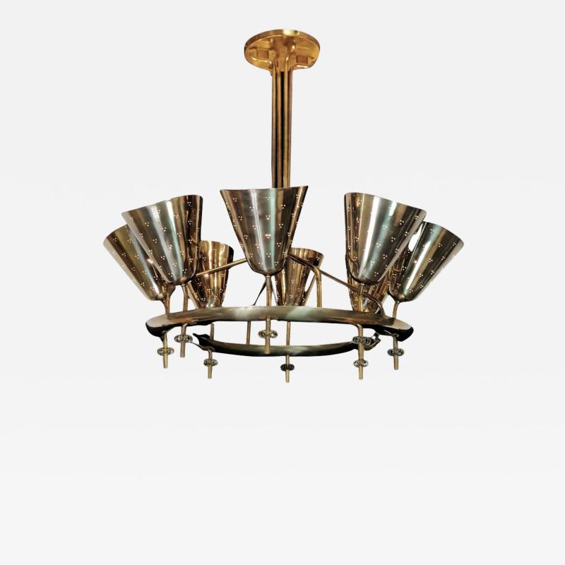 Paavo Tynell Important Paavo Tynell Chandelier Model 9062 in Perfortated Brass Taito 1950s