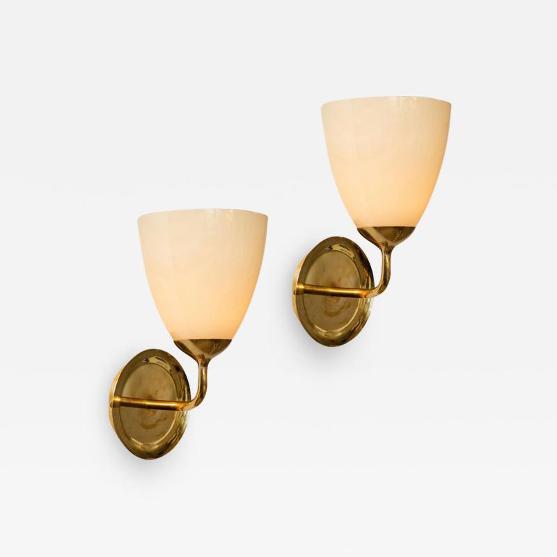 Paavo Tynell Large 1950s Paavo Tynell Glass and Brass Sconces for Taito Oy