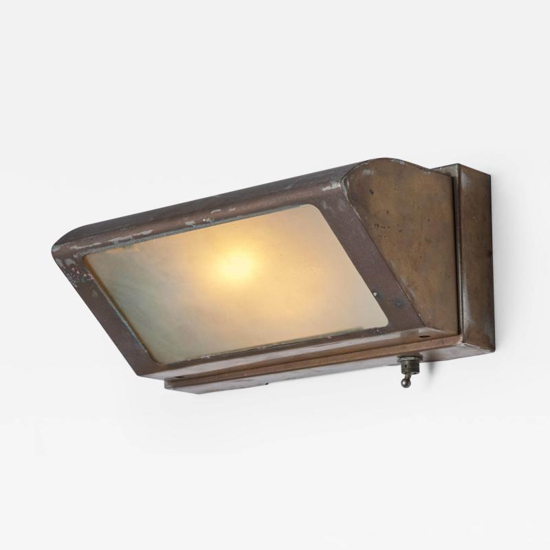Paavo Tynell Large Japanese Minimalist Glass Patinated Metal Wall Light for Kokosha