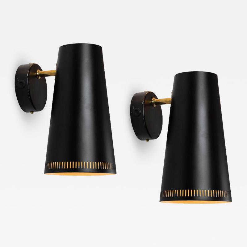 Paavo Tynell Large Pair of Paavo Tynell Black Wall Lights for Taito Oy