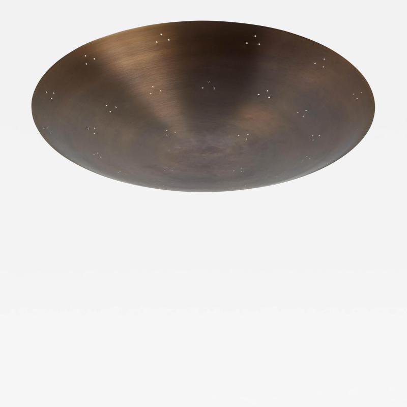 Paavo Tynell Large Two Enlighten Rey Perforated Patinated Brass Dome Ceiling Lamp