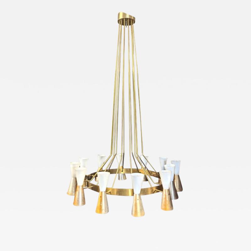 Paavo Tynell MONUMENTAL BRASS ALUMINUM MID CENTURY CHANDELIER IN THE MANNER OF PAAVO TYNELL