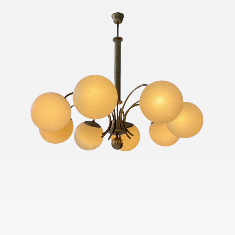 Paavo Tynell Monumental Paavo Tynell Art Deco Brass Opaline Lighting Fixture Taito 1930s