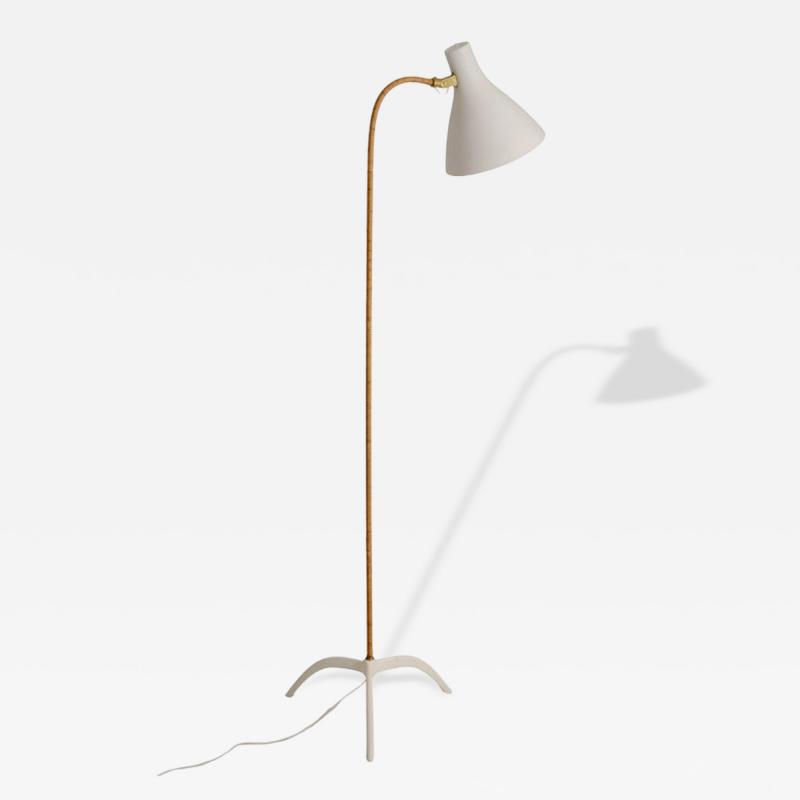 Paavo Tynell Nordic Modern Paavo Tynell Floor Lamp 9603 White Brass Rattan Taito 1950s