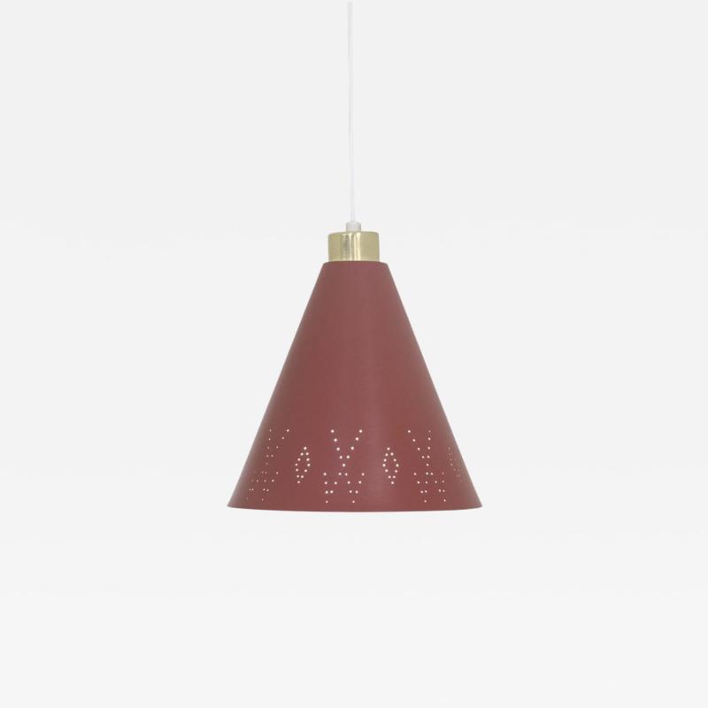 Paavo Tynell Paavo Tynell Brass Perforated Red Metal Ceiling Light Model K2 58 Idman 1950s