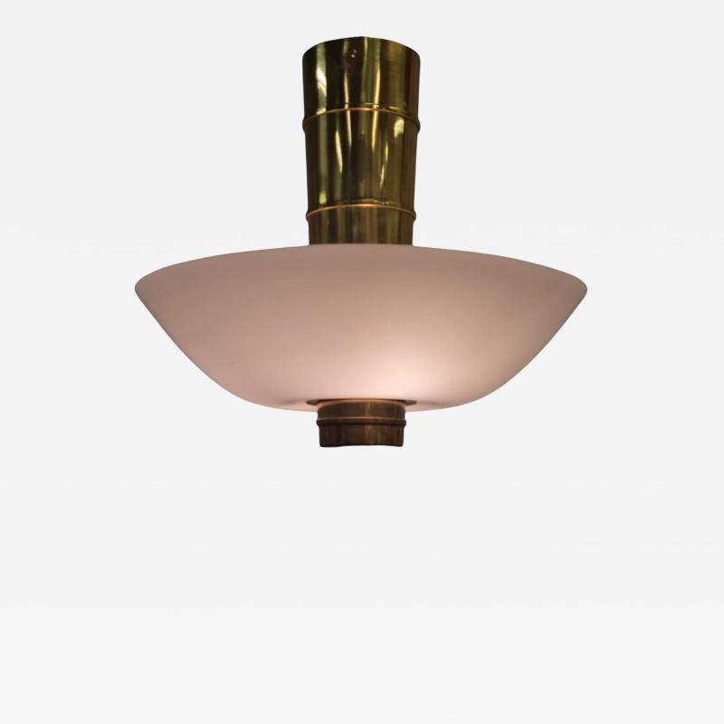 Paavo Tynell Paavo Tynell Canon Shell Ceiling Lamp Model 9053 in Brass and Glass Idman 1950s