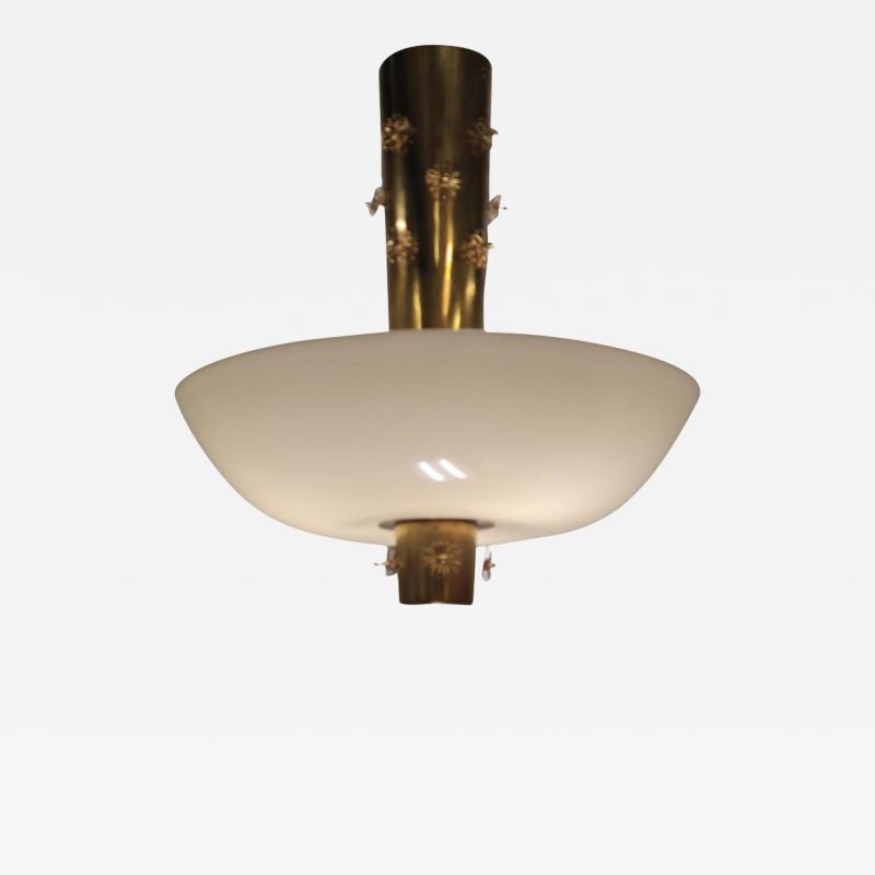Paavo Tynell Paavo Tynell Ceiling Lamp Cannon Shell Model 9040 Brass Flowers Idman 1950s