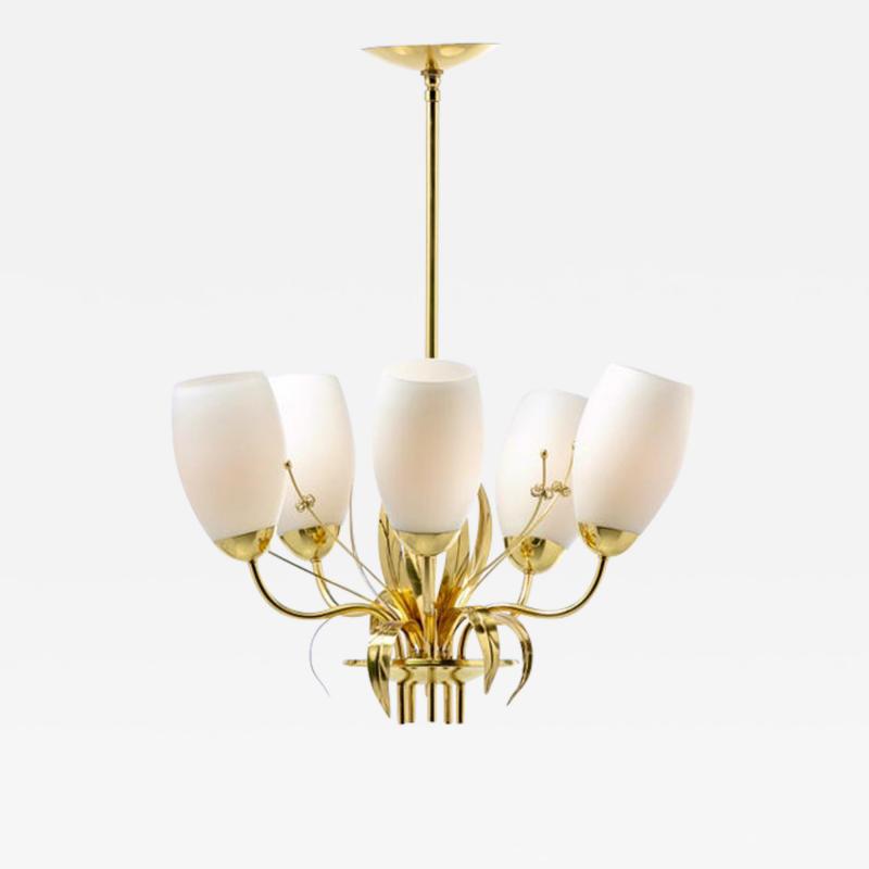 Paavo Tynell Paavo Tynell Floral Themed Brass Blown Glass Chandelier for Glash tte Limburg