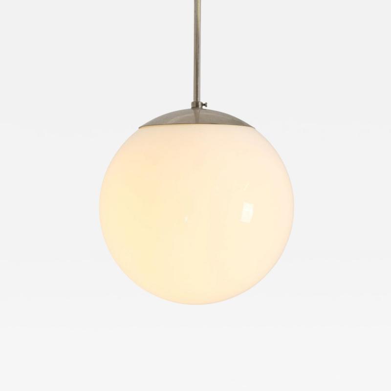 Paavo Tynell Paavo Tynell Minimalist Pendant 1602 Chromed Metal Opaline Glass Idman 1950s