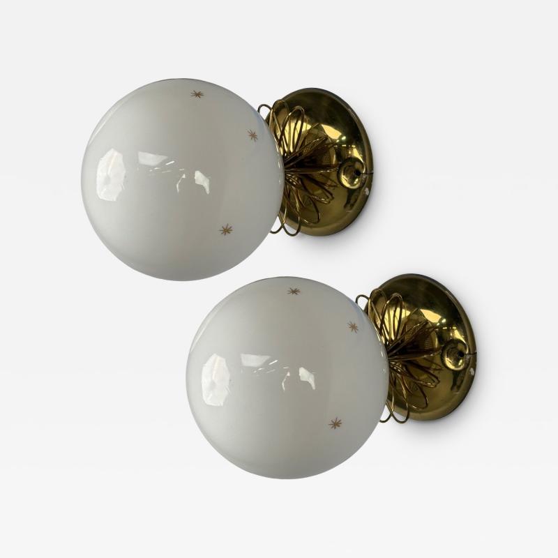 Paavo Tynell Paavo Tynell Style Milk Glass Brass Wall Lights Finland 1970s