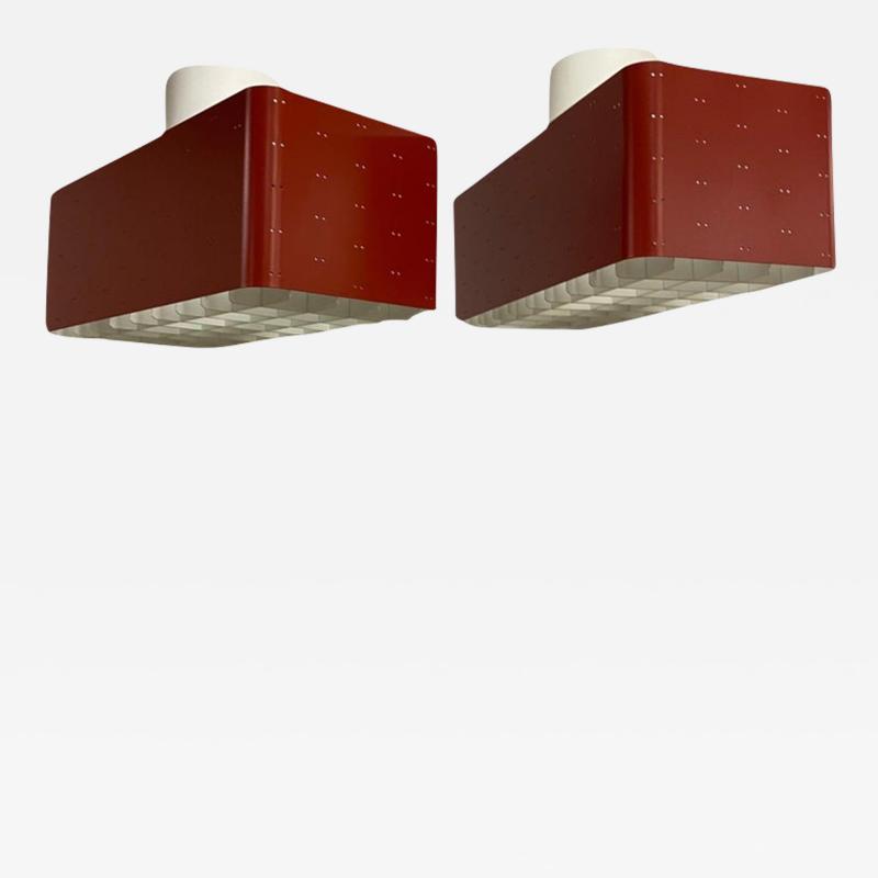 Paavo Tynell Pair Of Paavo Tynell Starry Sky Ceiling Lamps 9068 In Red White Idman 1950s