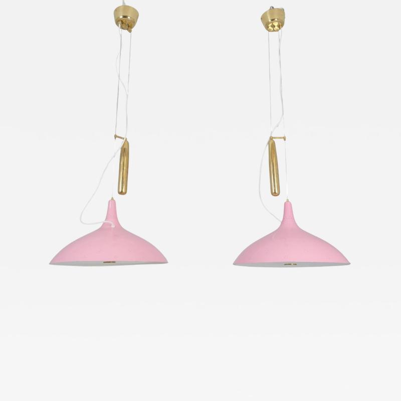 Paavo Tynell Pair of Paavo Tynell Adjustable Ceiling Lamps Model A1965 in Pink Taito 1950s