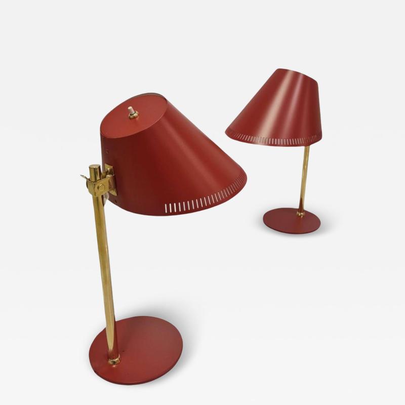 Paavo Tynell Pair of Paavo Tynell Table Lamps Model 9227 in Red and Brass Idman