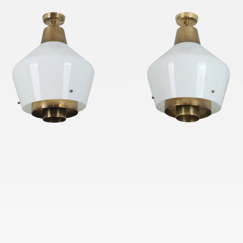 Paavo Tynell Rare Huge Pair of Paavo Tynell Pendants Brass Glass Model 3353 Taito 1950s