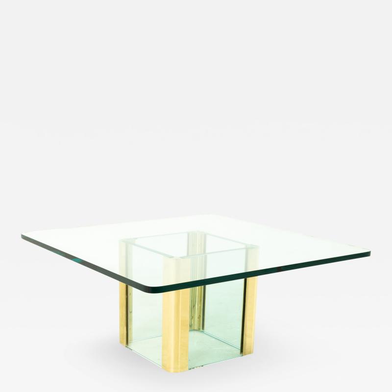 Pace Mid Century Brass and Glass Pedestal Base Coffee Table