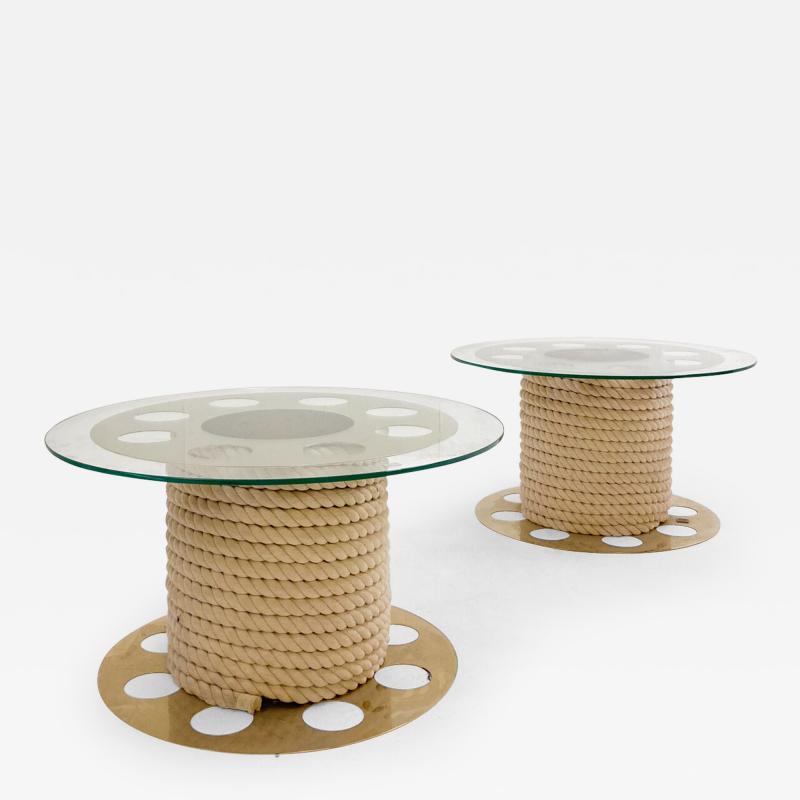 Paco Rabanne Pair of Vintage Paco Rabanne Rope Glass Side Tables