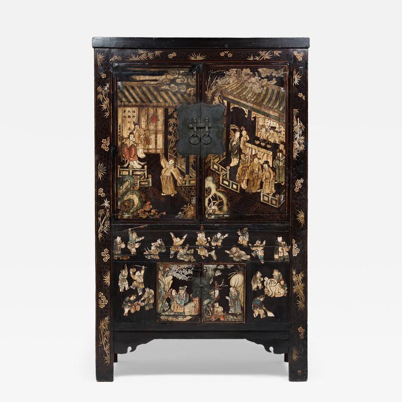 Painted Black Lacquer Scholars Cabinet