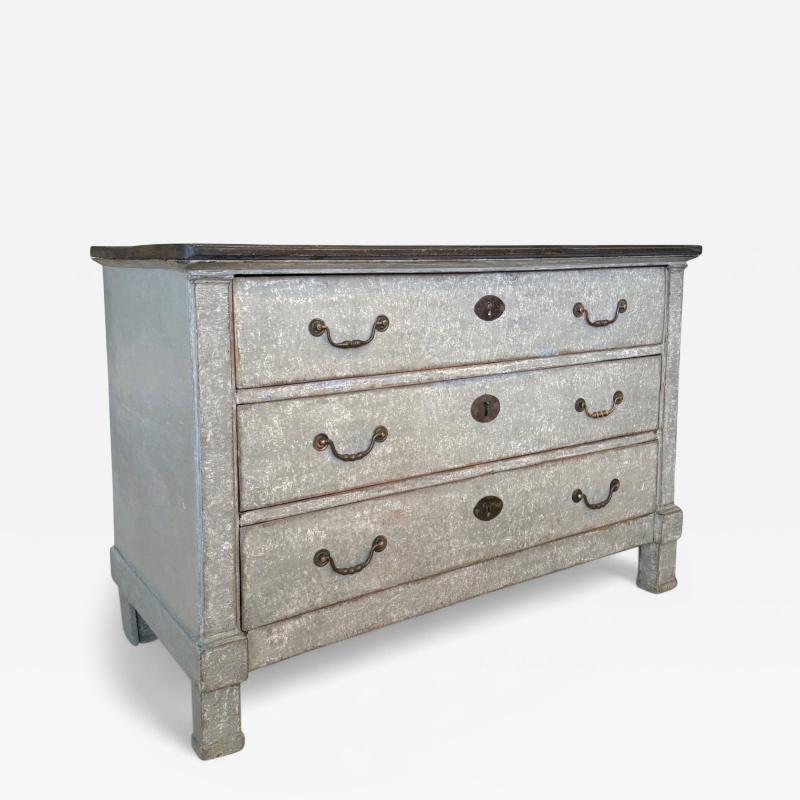 Painted Gray Blue Three Drawer Commode