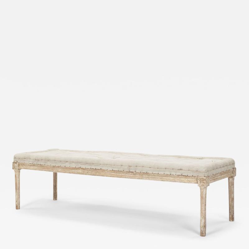 Painted Gustavian Bench Raised upon Tapered Fluted Legs