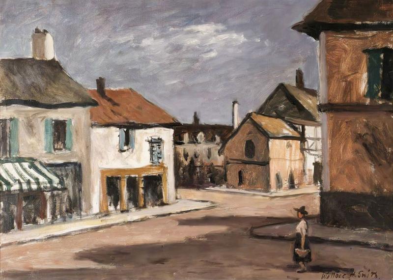 Painting of a Town Square by Wallace Smith Mexico circa 1920