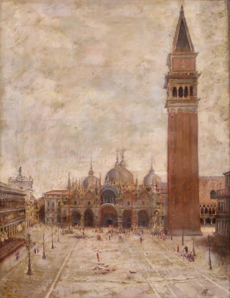 Painting of a view of St Marks Square signed and dated 1917