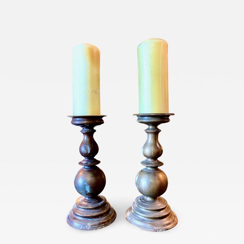 Pair 17th Century Italian Bronze Candlesticks Pricket Sticks