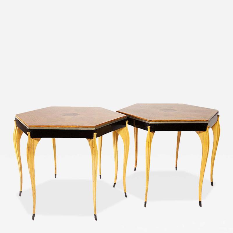 Pair 1940 s Swedish Side Tables with Inlaid Rosewood Parquet Top