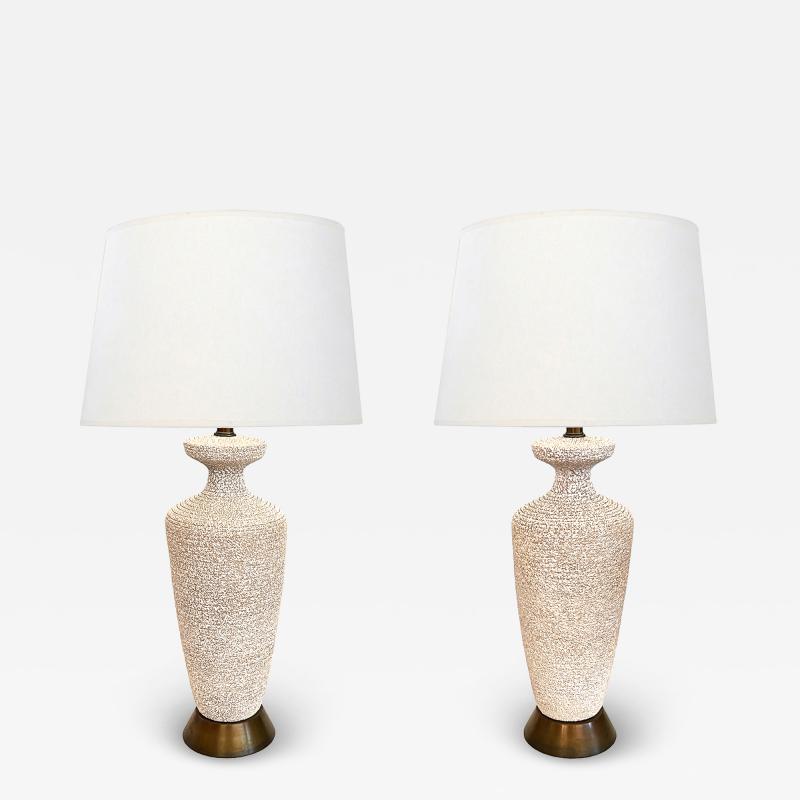 Pair 1960s Urn form Textured Pottery Lamps
