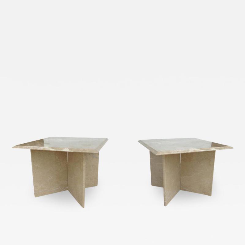 Pair 1970s Italian Travertine Pedestal Side Tables
