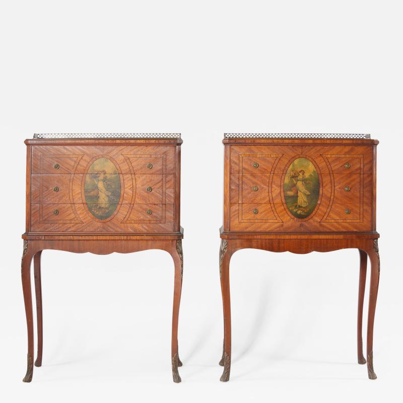 Pair 19th Century Adams Style Satinwood Tables Chests