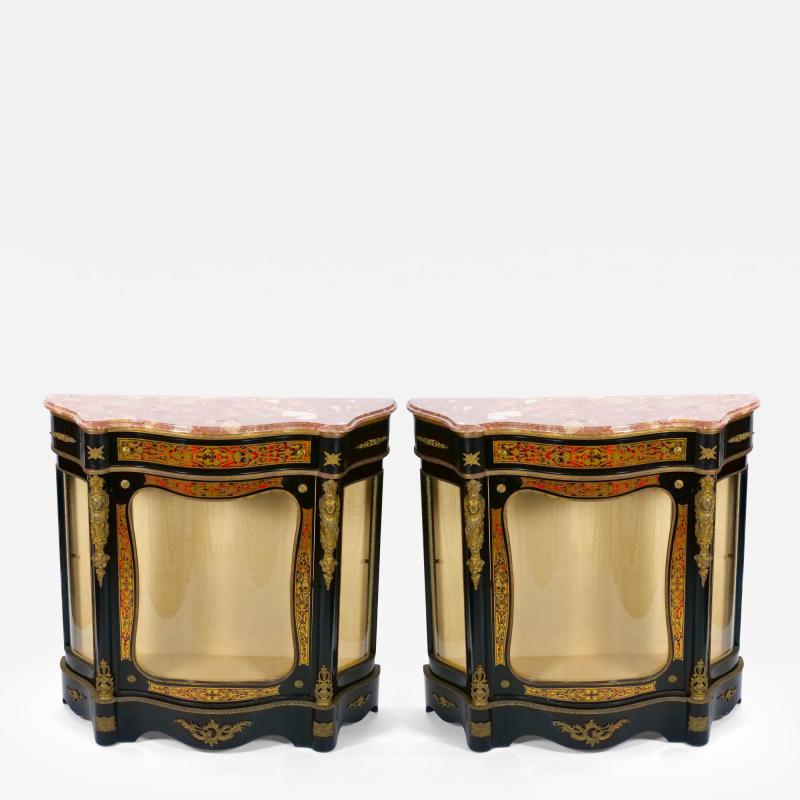Pair 19th Century French Napoleon III Boulle Marquetry Ebonized Side Cabinets