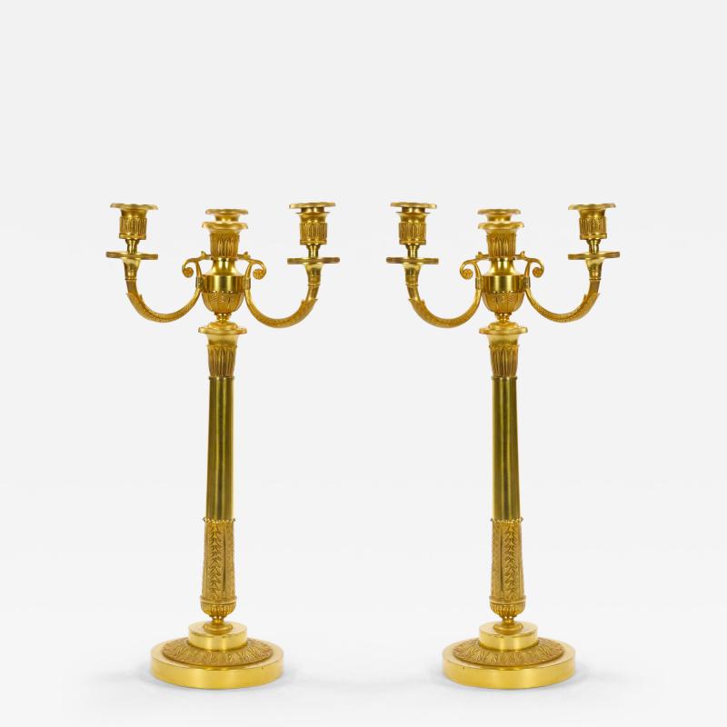 Pair 19th Century Italian Gilt Bronze Four Light Candelabra Engraved Details