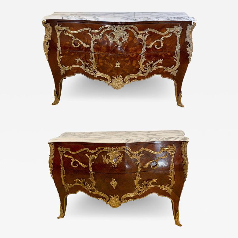 Pair 19th Century King and Queen Compatible Marble Top Commodes or Chest