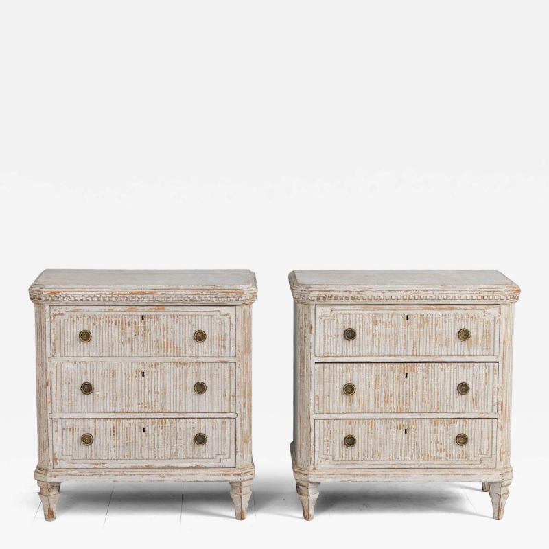 Pair 19th c Swedish Gustavian Painted Bedside Commodes with Reeded Drawers