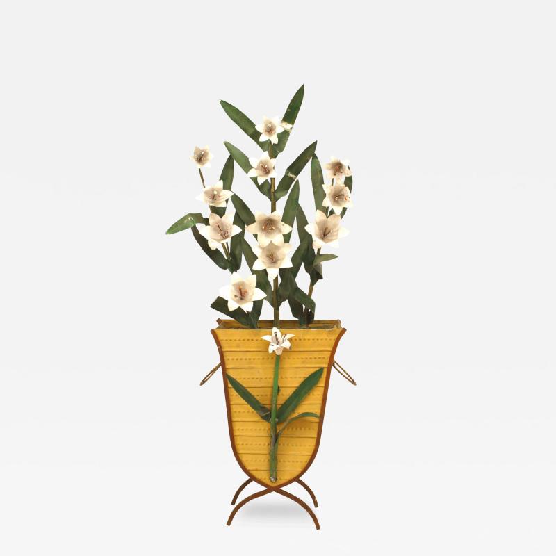 Pair American Art Moderne Tole Baskets With Lillies