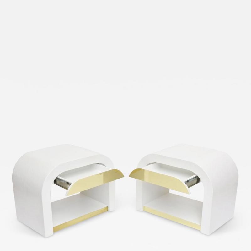 Pair American White Enameled and Brass Waterfall Bedside Table