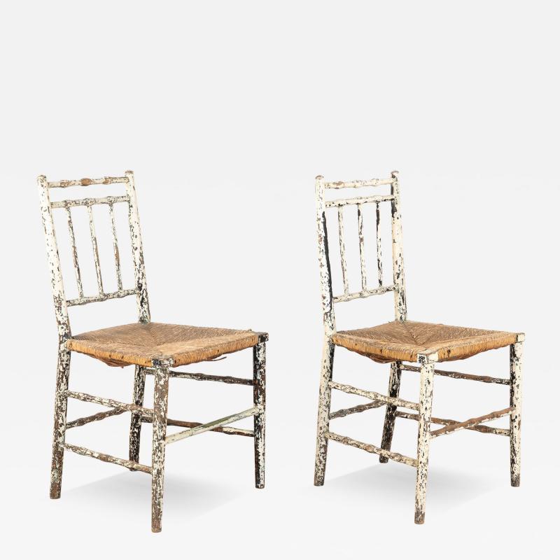 Pair Antique Rush Seat Dining Chairs England 1920s