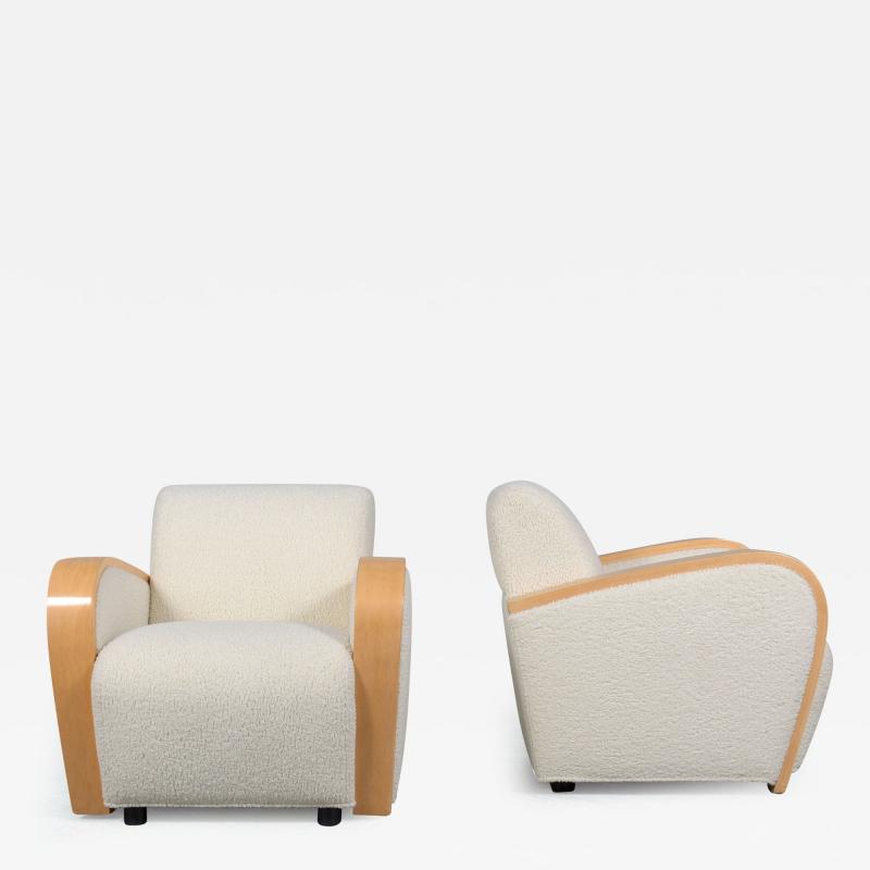 Pair Art Deco Upholstered Lounge Chairs