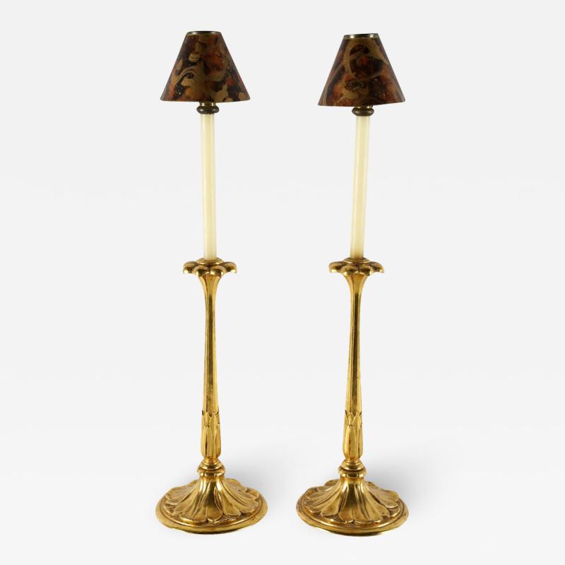 Pair Art Nouveau Style Gilt Wood Candlesticks