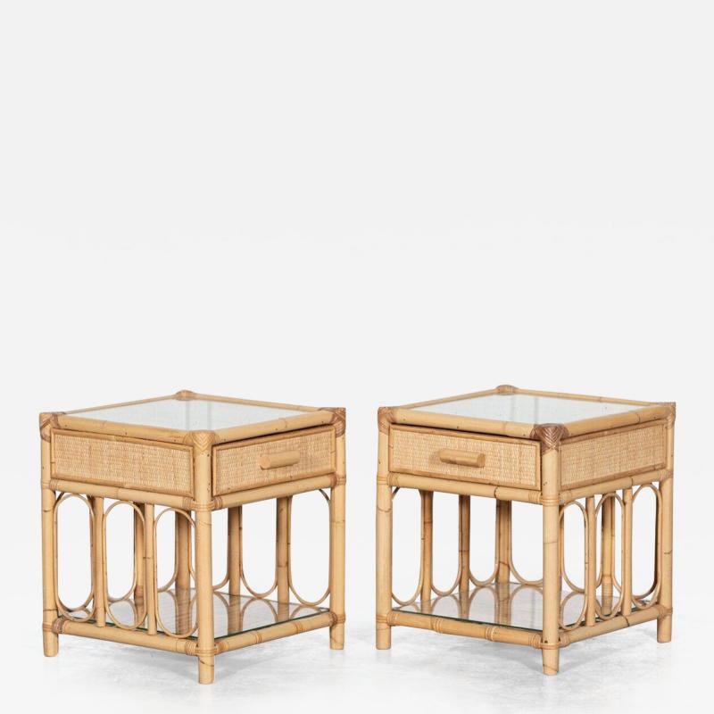 Pair Bamboo Rattan Glazed Bedside Tables