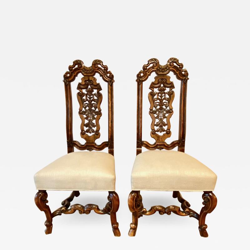 Pair Baroque Carved Walnut Side Chairs