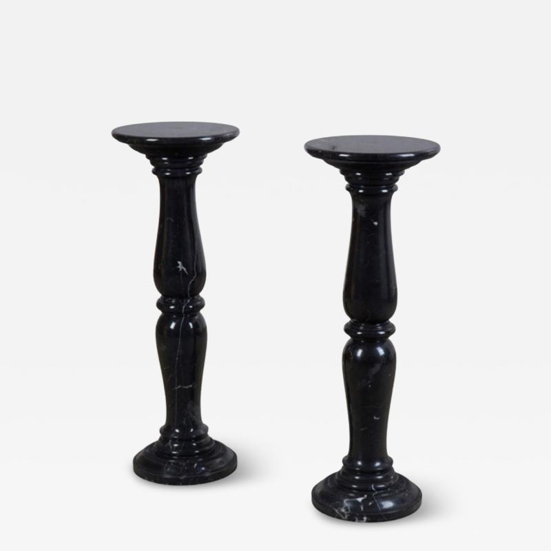Pair Black Marble Pedestals