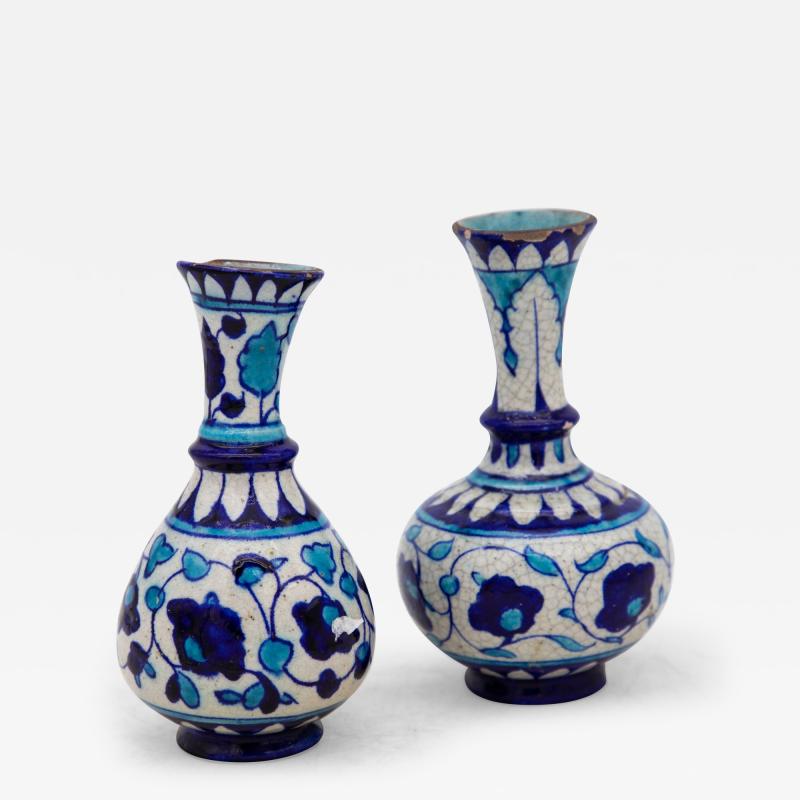 Pair Blue and Turquoise Iznik Vases Late 19th Century