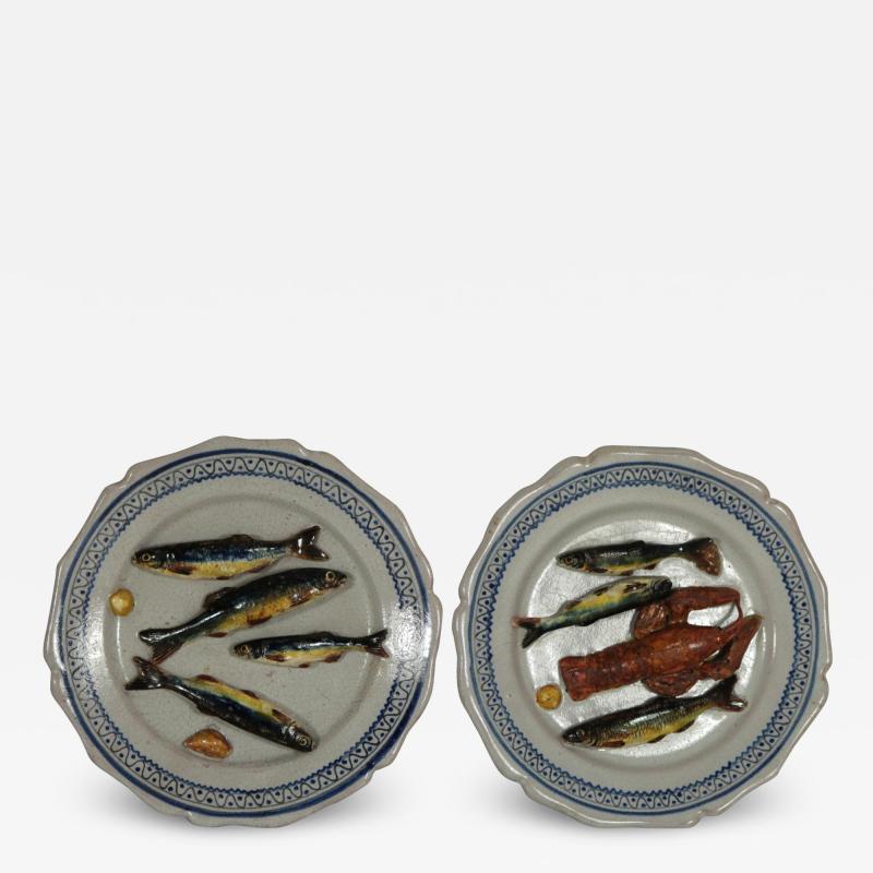 Pair Brard Palissy Majolica Palissy Fish Plates