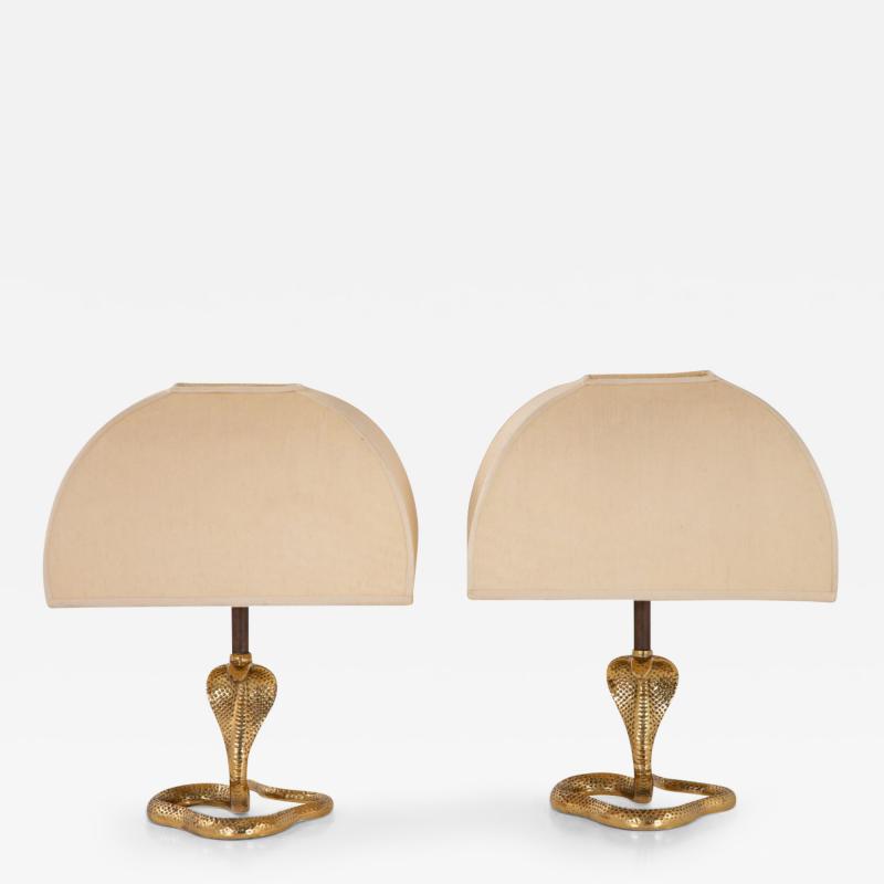 Pair Brass Cobra Table Lamps