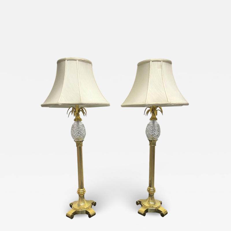 Pair Brass and Crystal Pineapple Lamps