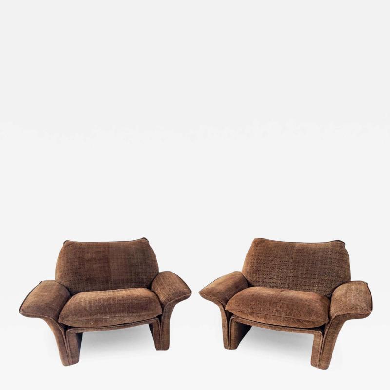 Pair Busnelli Misinto Suede Lounge Chairs Italy 1970